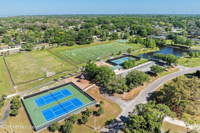 aerial view featuring a water view