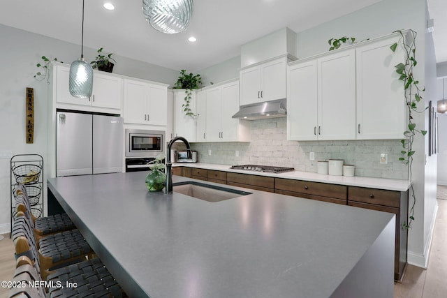 kitchen with white cabinetry, a sink, appliances with stainless steel finishes, and decorative backsplash