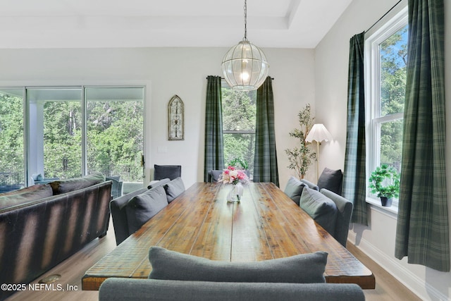 dining area with wood finished floors and baseboards