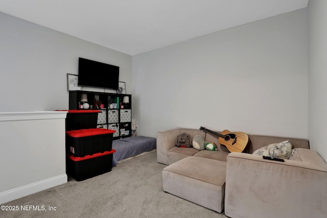 living area with carpet floors and baseboards