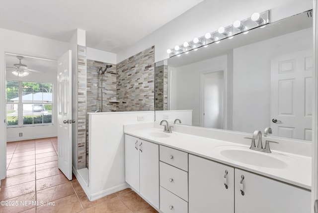 5329 Ogilvie Ln, Saint Augustine, FL 32086 - full bathroom with a sink, tile patterned floors, a ceiling fan, and walk in shower