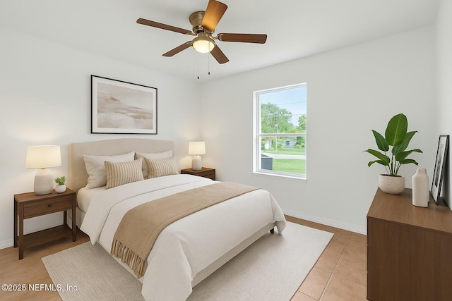 5329 Ogilvie Ln, Saint Augustine, FL 32086 - bedroom with baseboards, a ceiling fan, and light tile patterned flooring