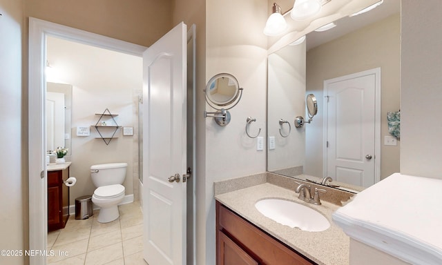bathroom featuring toilet, tile patterned floors, and vanity