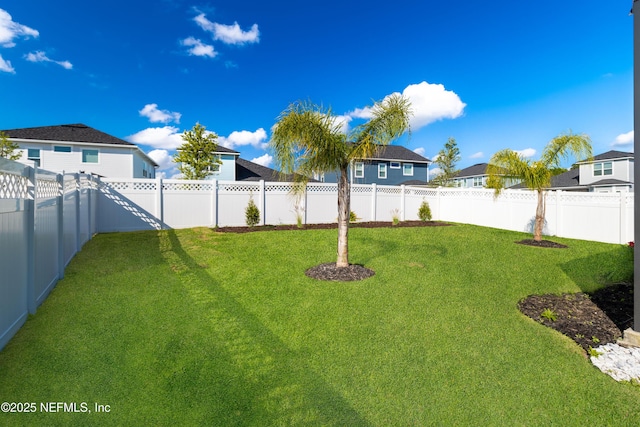 view of yard with a fenced backyard