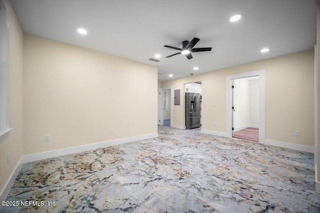 6422 Kathryn Dr, Jacksonville, FL 32208 - unfurnished living room with a ceiling fan, recessed lighting, electric panel, and baseboards