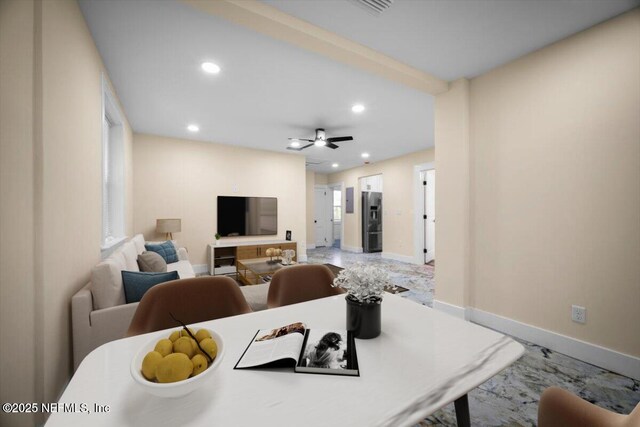 6422 Kathryn Dr, Jacksonville, FL 32208 - living area featuring recessed lighting, baseboards, and ceiling fan