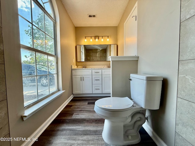 12359 Silent Brook Trl N, Jacksonville, FL 32225 - bathroom with vanity, toilet, baseboards, a textured ceiling, and wood finished floors