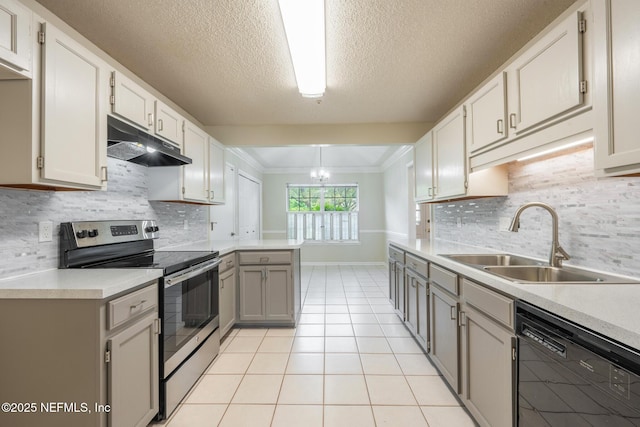 1218 Shallowford Dr E, Jacksonville, FL 32225 - kitchen featuring stainless steel range with electric stovetop, under cabinet range hood, a sink, dishwasher, and light countertops