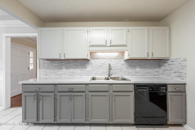 1218 Shallowford Dr E, Jacksonville, FL 32225 - kitchen with dishwasher, a sink, gray cabinets, and backsplash