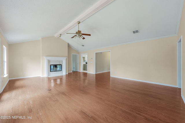1218 Shallowford Dr E, Jacksonville, FL 32225 - unfurnished living room with ceiling fan, wood finished floors, a fireplace, baseboards, and ornamental molding