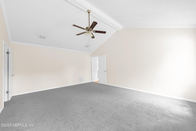 1218 Shallowford Dr E, Jacksonville, FL 32225 - unfurnished room with a ceiling fan, beam ceiling, baseboards, carpet flooring, and ornamental molding