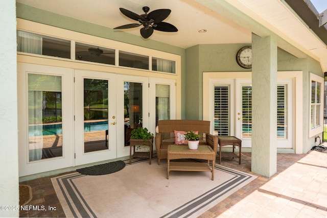 3771 Saltmeadow Ct S, Jacksonville, FL 32224 - view of patio / terrace with french doors and a ceiling fan
