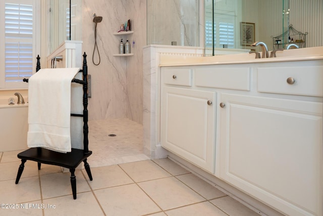 3771 Saltmeadow Ct S, Jacksonville, FL 32224 - full bath with a marble finish shower, tile patterned flooring, and vanity