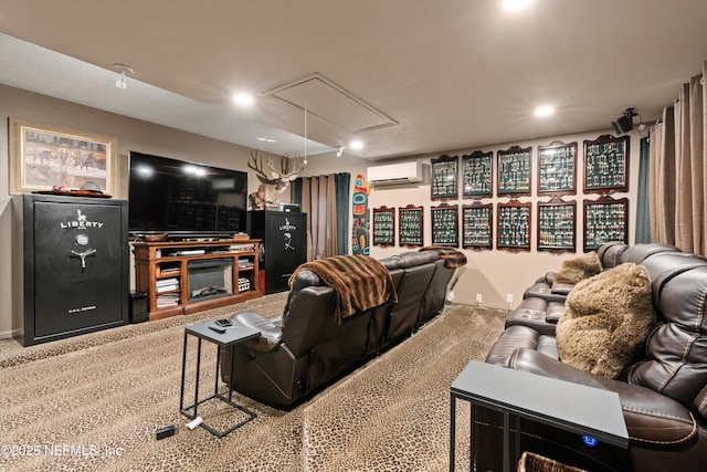 1576 Linkside Dr, Fleming Island, FL 32003 - carpeted home theater room with a wall mounted AC and recessed lighting