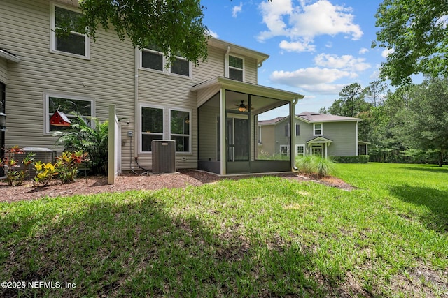 133 San Briso Way, Saint Augustine, FL 32092 - rear view of property with a sunroom, a lawn, and a ceiling fan