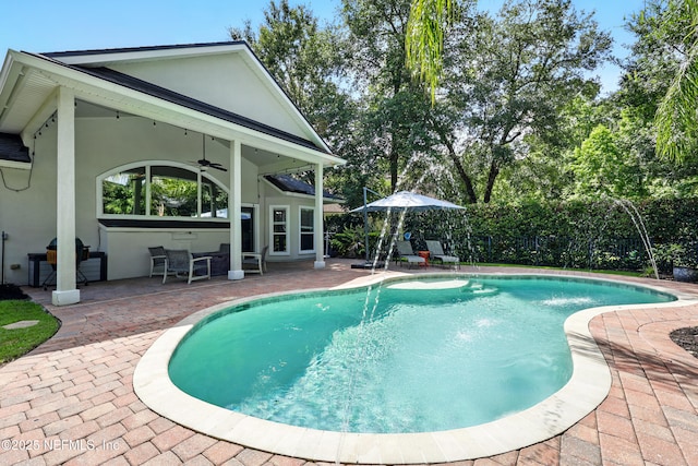 2427 Green Glade Ct, Fleming Island, FL 32003 - view of pool with a patio, a ceiling fan, and grilling area