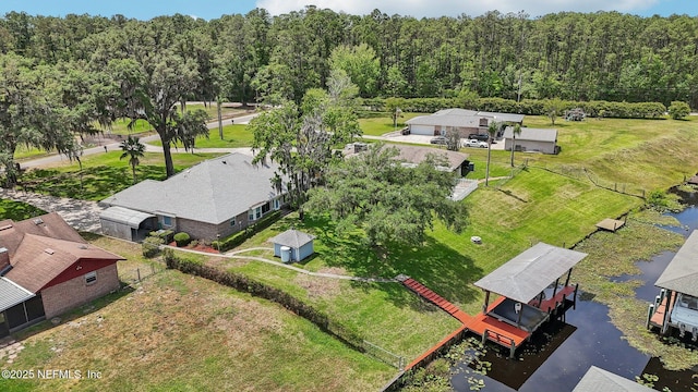 aerial view featuring a water view