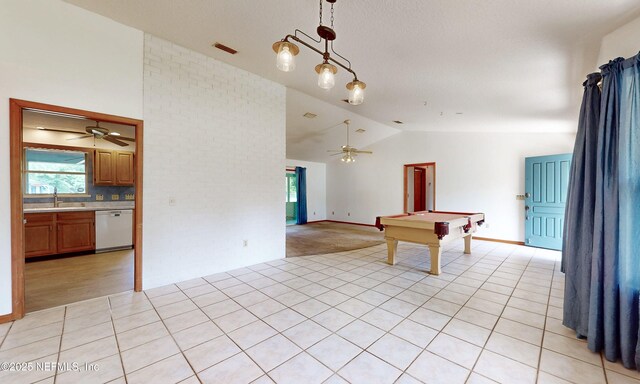 4041 Saddlehorn Trl, Middleburg, FL 32068 - recreation room with a ceiling fan, a sink, lofted ceiling, and billiards table