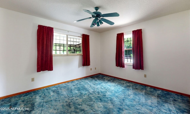 4041 Saddlehorn Trl, Middleburg, FL 32068 - unfurnished room with carpet floors, baseboards, ceiling fan, and a textured ceiling