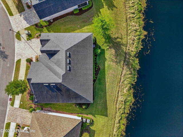 aerial view with a water view