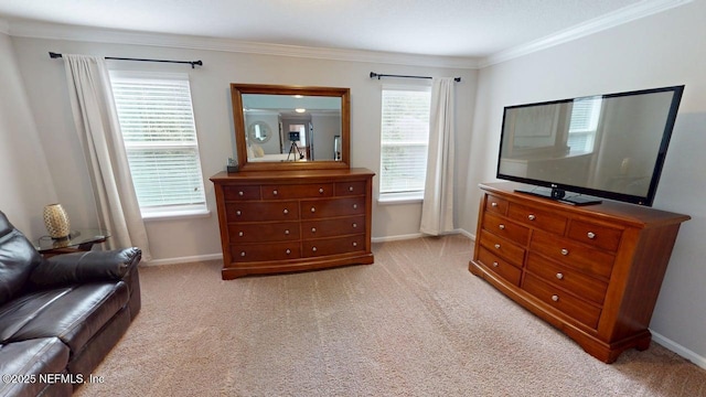 15717 Basil Creek Ct, Jacksonville, FL 32218 - living area featuring ornamental molding, baseboards, and light colored carpet