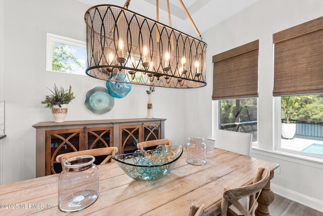 31 Tesoro Ter, Saint Augustine, FL 32095 - dining space featuring baseboards, vaulted ceiling, a healthy amount of sunlight, and wood finished floors
