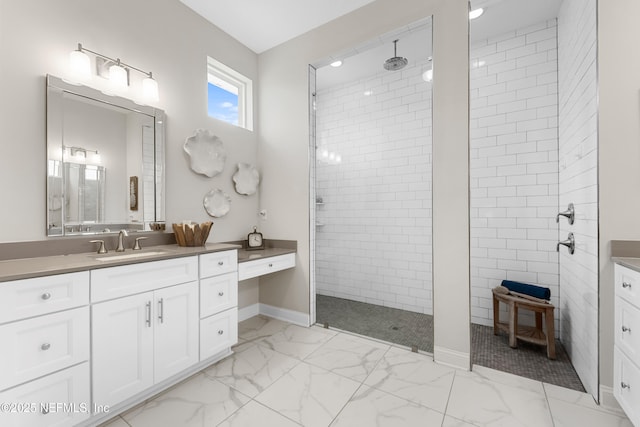 31 Tesoro Ter, Saint Augustine, FL 32095 - bathroom with vanity, baseboards, walk in shower, and marble finish floor