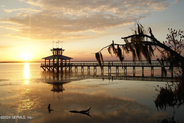 view of dock with a water view