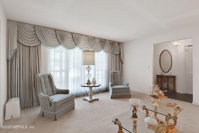 living area with carpet flooring