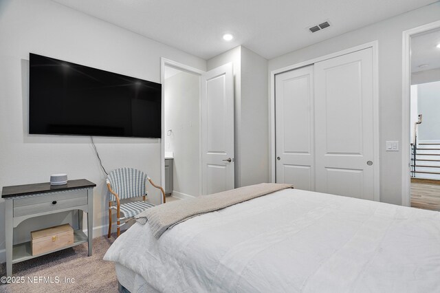 290 Marquesa Cir, Saint Johns, FL 32259 - bedroom with carpet, recessed lighting, baseboards, visible vents, and a closet