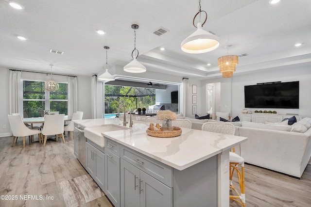 290 Marquesa Cir, Saint Johns, FL 32259 - kitchen with visible vents, a sink, light wood-style flooring, and open floor plan