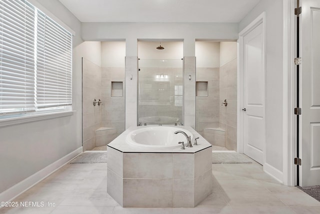 290 Marquesa Cir, Saint Johns, FL 32259 - full bathroom featuring walk in shower, baseboards, tile patterned flooring, and a garden tub