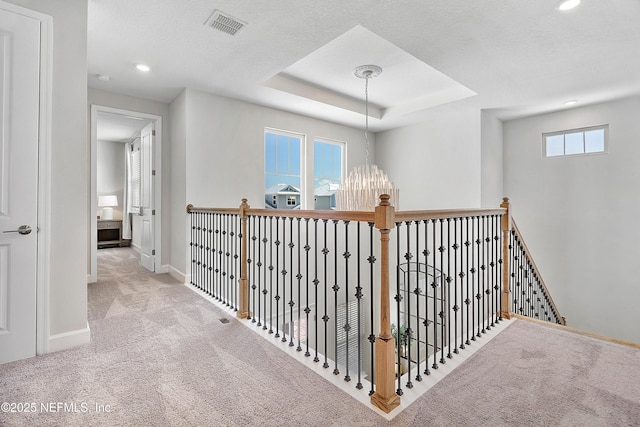 290 Marquesa Cir, Saint Johns, FL 32259 - hallway featuring visible vents, carpet floors, baseboards, recessed lighting, and an upstairs landing