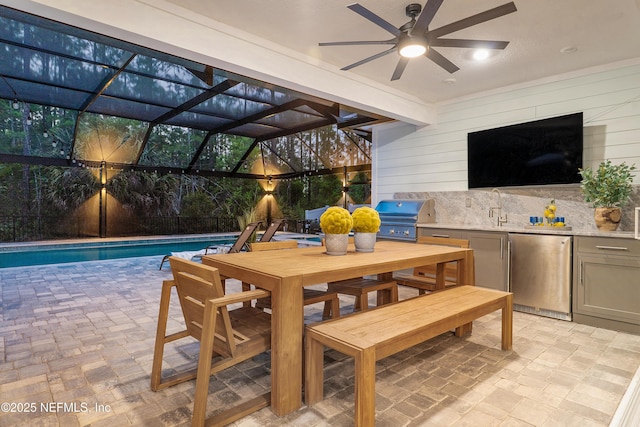290 Marquesa Cir, Saint Johns, FL 32259 - exterior space featuring area for grilling, ceiling fan, a lanai, and a sink