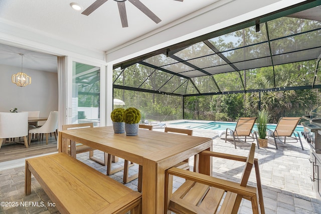290 Marquesa Cir, Saint Johns, FL 32259 - view of patio with outdoor dining space, ceiling fan, glass enclosure, and an outdoor pool