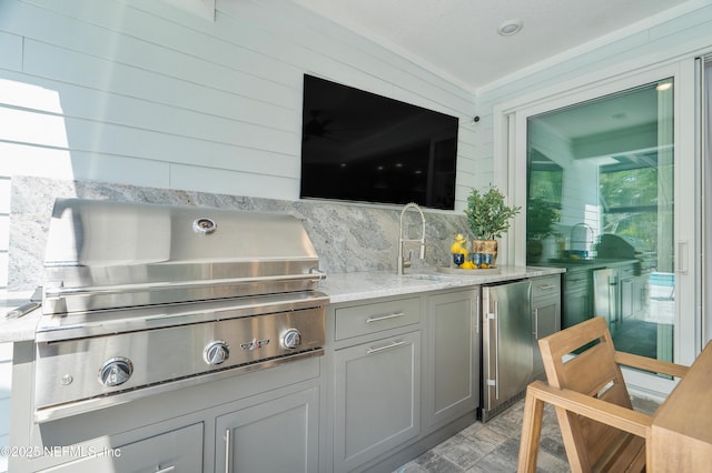 290 Marquesa Cir, Saint Johns, FL 32259 - bar featuring wood walls, ornamental molding, high quality fridge, tasteful backsplash, and a sink