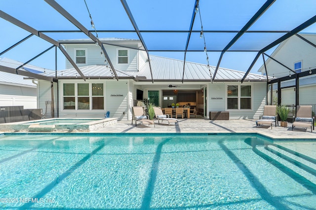 290 Marquesa Cir, Saint Johns, FL 32259 - view of swimming pool featuring glass enclosure, a patio, and a ceiling fan