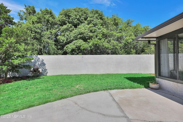 view of yard featuring a fenced backyard and a patio