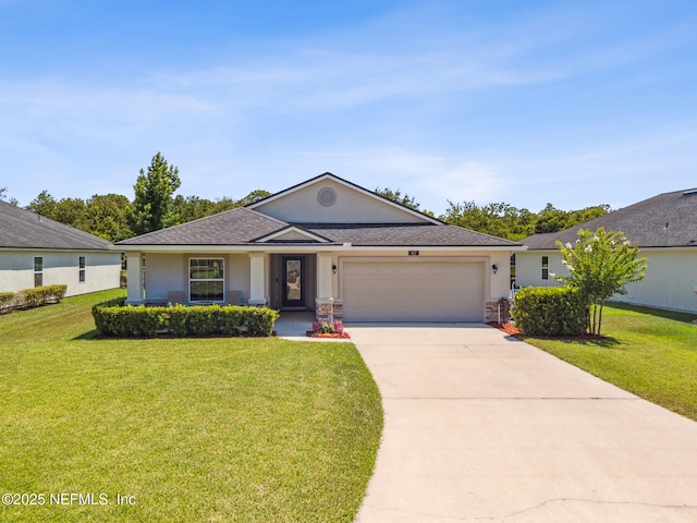 417 Palazzo Cir, Saint Augustine, FL 32092 - ranch-style house featuring an attached garage, driveway, a front yard, and stucco siding