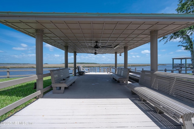 dock area with a water view