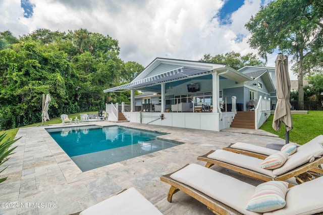 1246 Neck Rd, Ponte Vedra Beach, FL 32082 - view of pool featuring stairway, a patio, a fenced in pool, and a deck