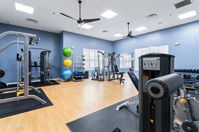 4958 Key Lime Dr Unit 106, Jacksonville, FL 32256 - exercise room featuring visible vents, wood finished floors, and ceiling fan