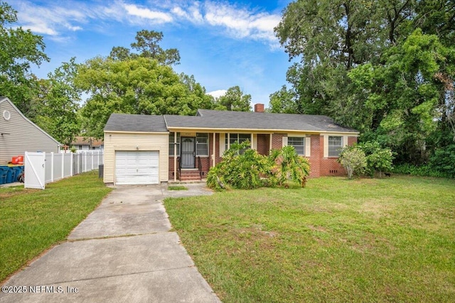 8384 Delaware Ave, Jacksonville, FL 32208 - ranch-style house featuring a garage, driveway, a chimney, and brick siding