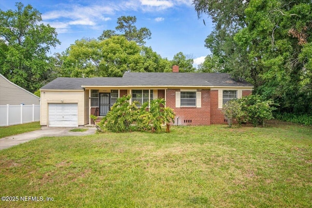 8384 Delaware Ave, Jacksonville, FL 32208 - single story home with an attached garage, concrete driveway, brick siding, and a chimney