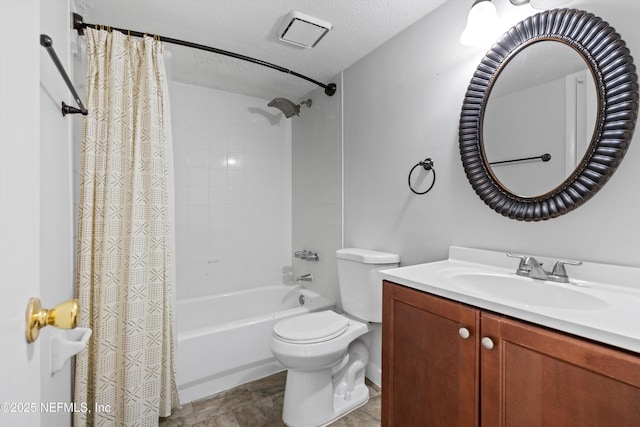 1616 1st St, Neptune Beach, FL 32266 - full bathroom with shower / bathtub combination with curtain, toilet, vanity, and a textured ceiling