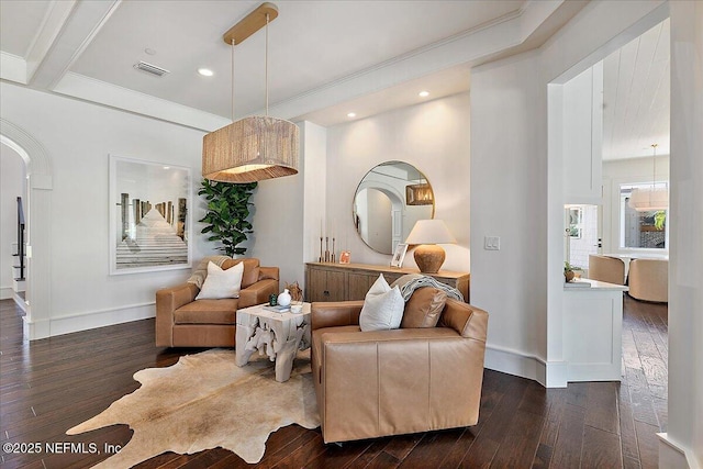 301 S Roscoe Blvd, Ponte Vedra Beach, FL 32082 - living area featuring baseboards, visible vents, and dark wood-type flooring