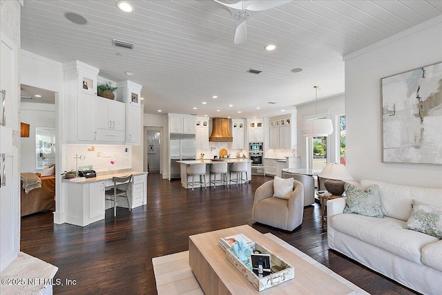 301 S Roscoe Blvd, Ponte Vedra Beach, FL 32082 - living area featuring recessed lighting, visible vents, wooden ceiling, and dark wood finished floors