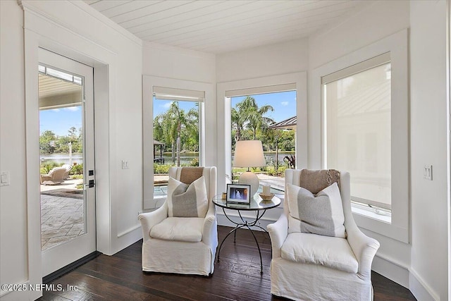 301 S Roscoe Blvd, Ponte Vedra Beach, FL 32082 - living area featuring wooden ceiling, plenty of natural light, baseboards, and dark wood-type flooring