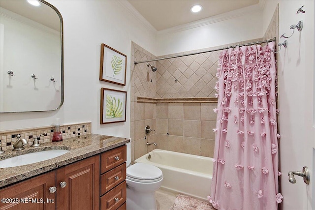 301 S Roscoe Blvd, Ponte Vedra Beach, FL 32082 - bathroom with crown molding, toilet, vanity, and shower / tub combo