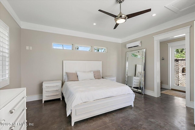 301 S Roscoe Blvd, Ponte Vedra Beach, FL 32082 - bedroom featuring recessed lighting, baseboards, ornamental molding, and a wall mounted air conditioner